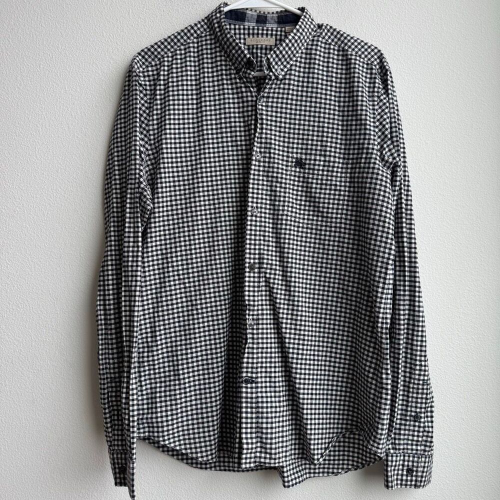 Burberry Men Black White Nova Check Button Down Classic Career Shirt Size Large
